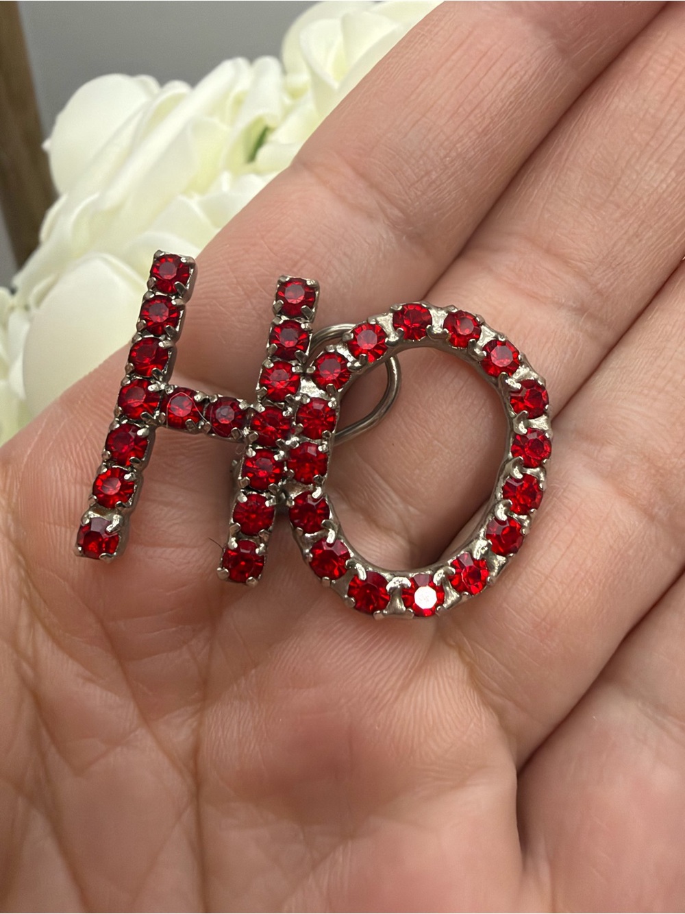 On Running Red Crystal HO Brooch Pin